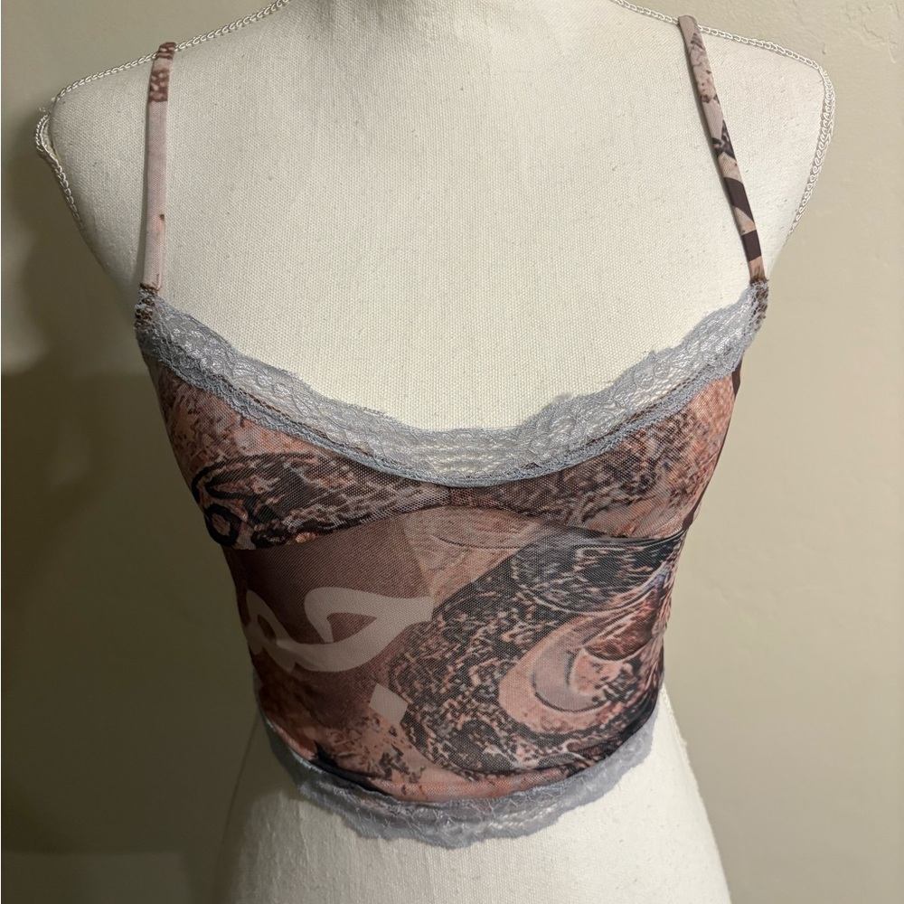 Stylish Women's Printed Tank Top with Lace Trim